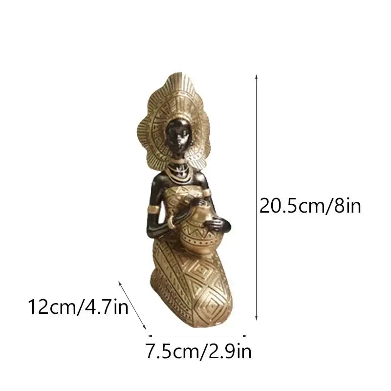 Bronze-colored black woman resin figurine with ornate headdress and gold accents for living room decorbites decor