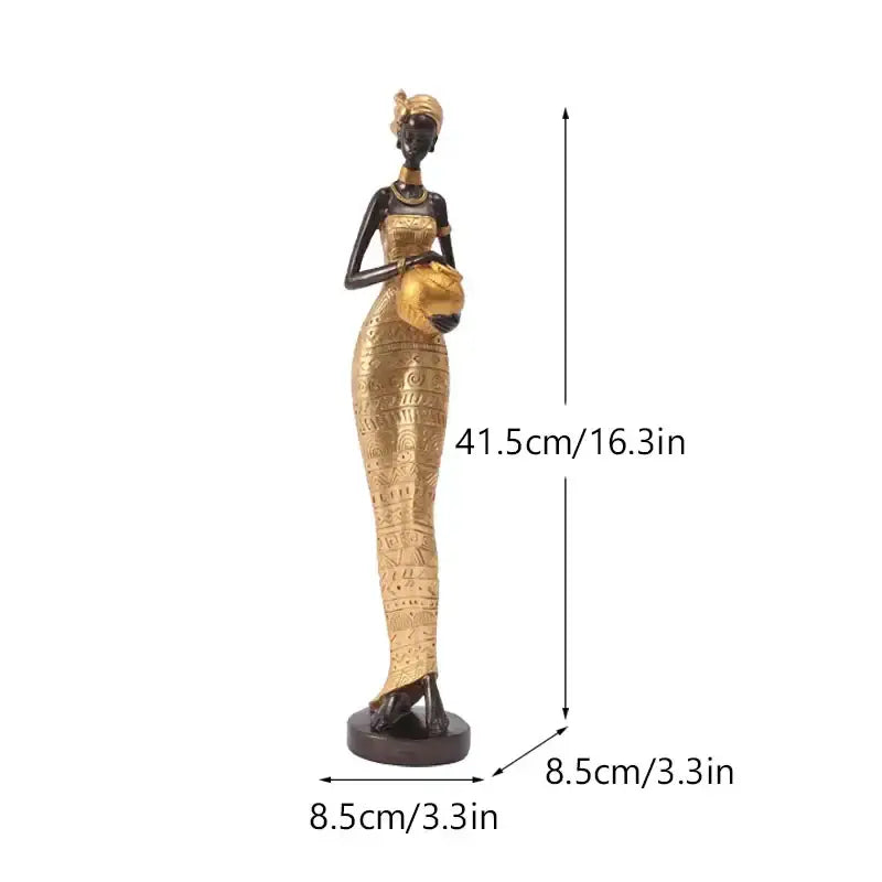 Elegant gold and black african style black woman resin figurine with gold accents for living room decorbites decor