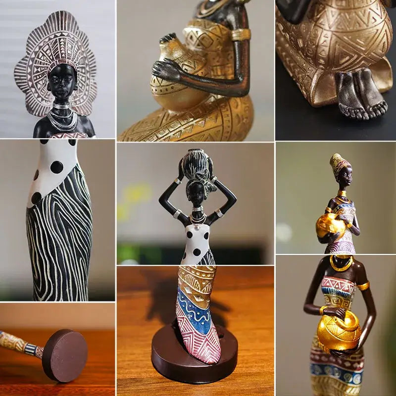 African style black woman resin figurine with gold accents featuring intricate patterns for living room decorbites black woman decor