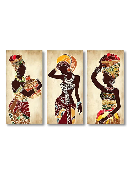 African Woman Canvas Wall Art Set - 3pcs / 30x40cm No Frame