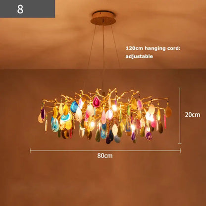 Golden decorbites agate designer led chandelier with colorful translucent agate slices for dining room decor