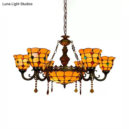 Lámpara de araña de latón envejecido con colgante de estilo Tiffany para mesa de comedor