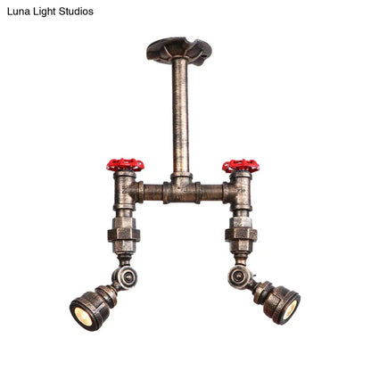 مصباح سقف DecorBites™ ذو الأنابيب البرونزية العتيقة شبه المسطح مع معدن على الطراز العتيق وصمام أحمر - مصباحان للممرات