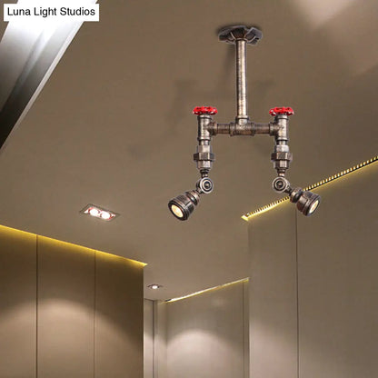 مصباح سقف DecorBites™ ذو الأنابيب البرونزية العتيقة شبه المسطح مع معدن على الطراز العتيق وصمام أحمر - مصباحان للممرات