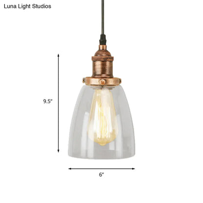 Lámpara colgante vintage de cobre envejecido y cristal transparente para comedor - Iluminación de techo de 1 luz