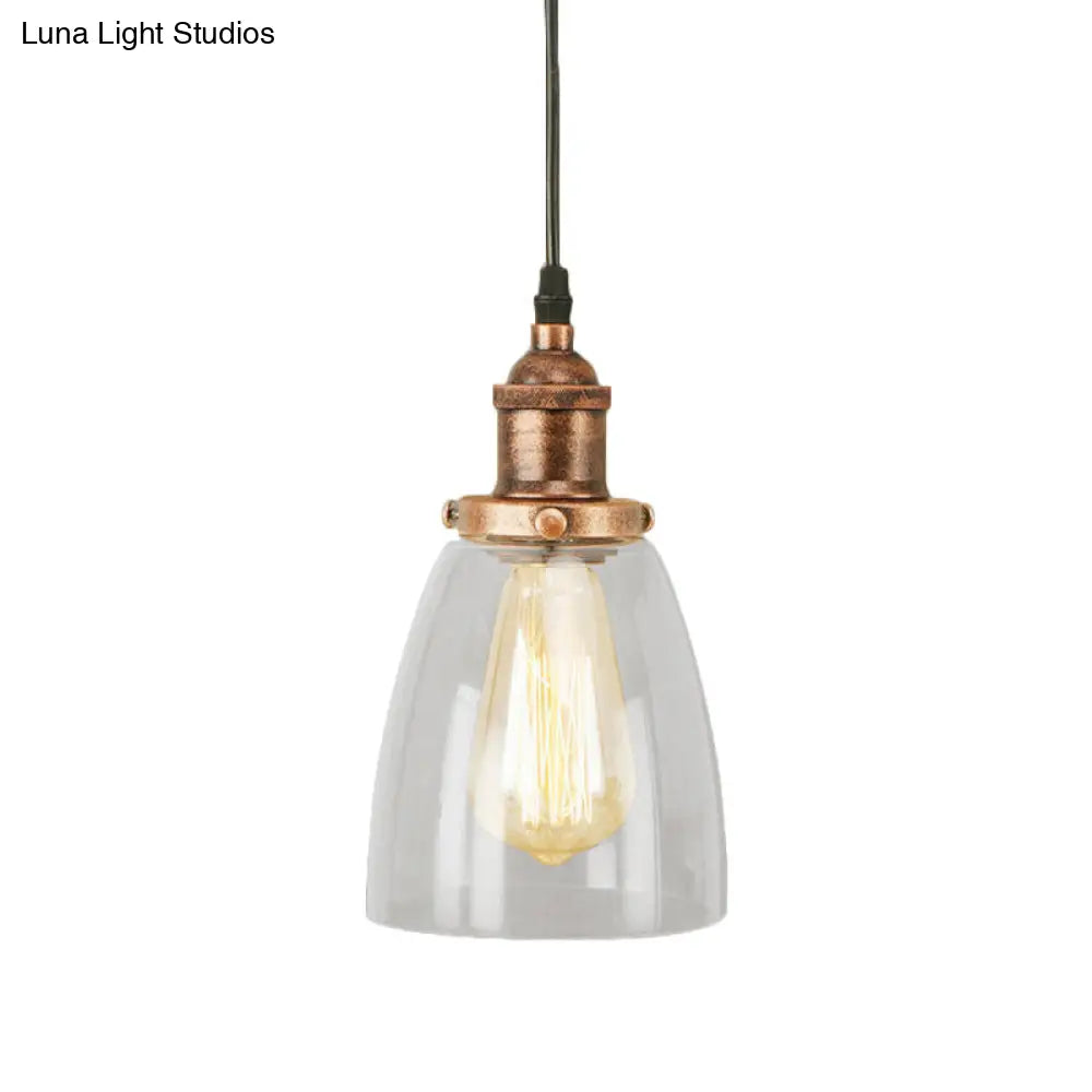 Lámpara colgante vintage de cobre envejecido y cristal transparente para comedor - Iluminación de techo de 1 luz