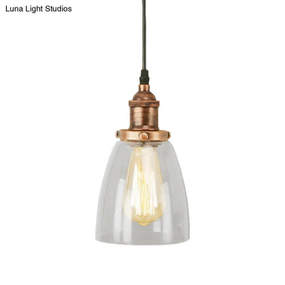 Lámpara colgante vintage de cobre envejecido y cristal transparente para comedor - Iluminación de techo de 1 luz