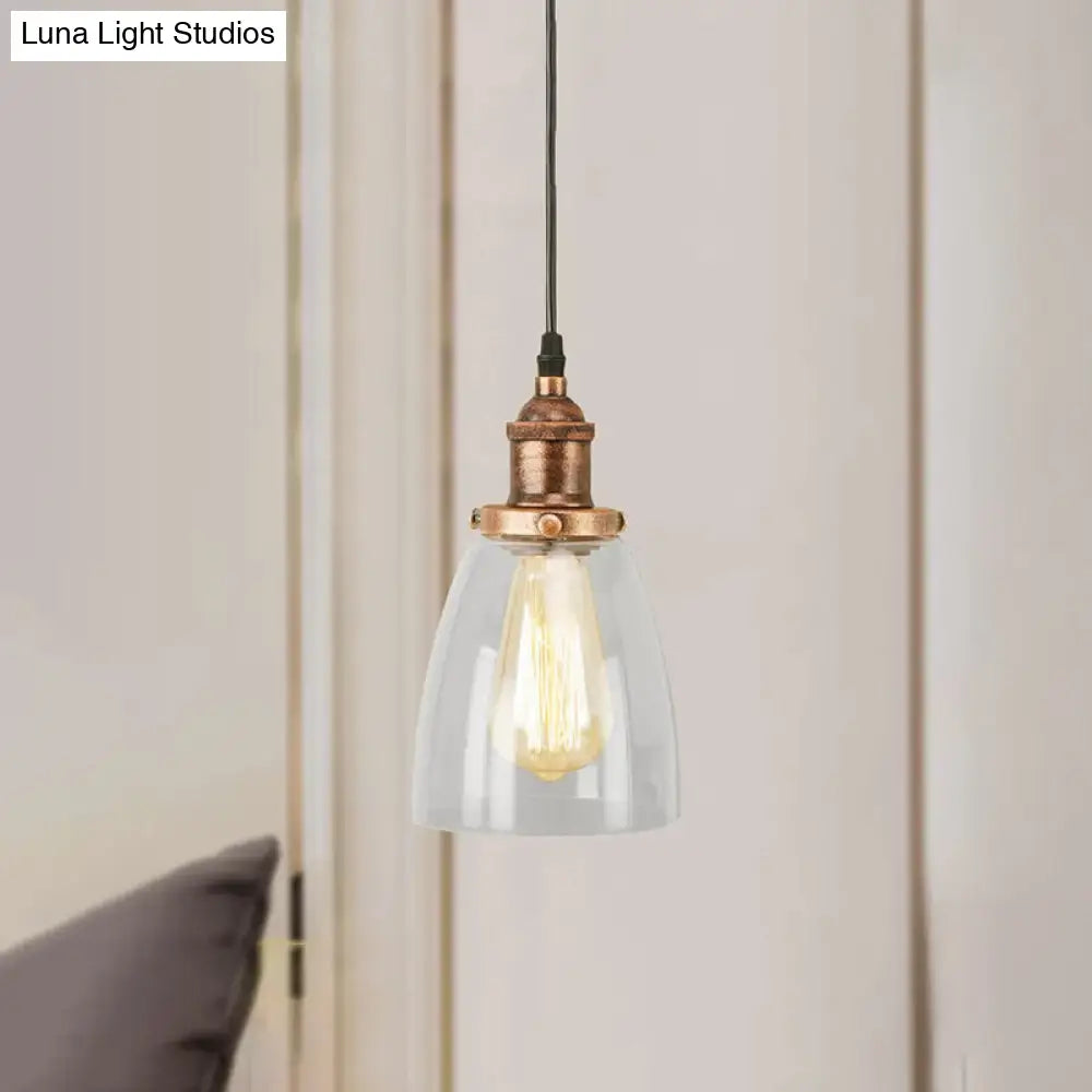 Lámpara colgante vintage de cobre envejecido y cristal transparente para comedor - Iluminación de techo de 1 luz