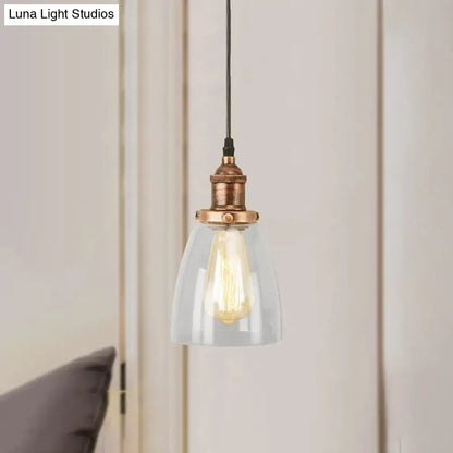 Lámpara colgante vintage de cobre envejecido y cristal transparente para comedor - Iluminación de techo de 1 luz