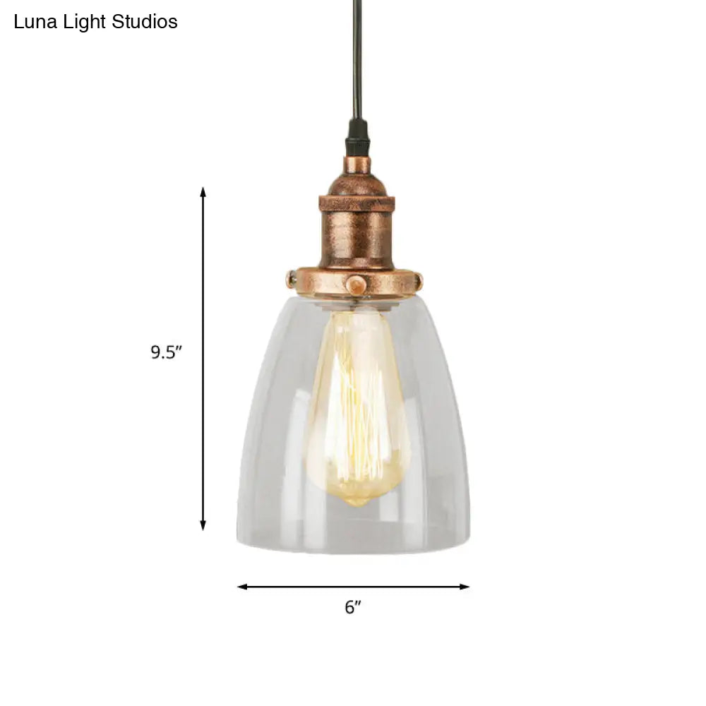 Lámpara colgante vintage de cobre envejecido y cristal transparente para comedor - Iluminación de techo de 1 luz