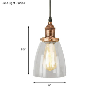 Lámpara colgante vintage de cobre envejecido y cristal transparente para comedor - Iluminación de techo de 1 luz