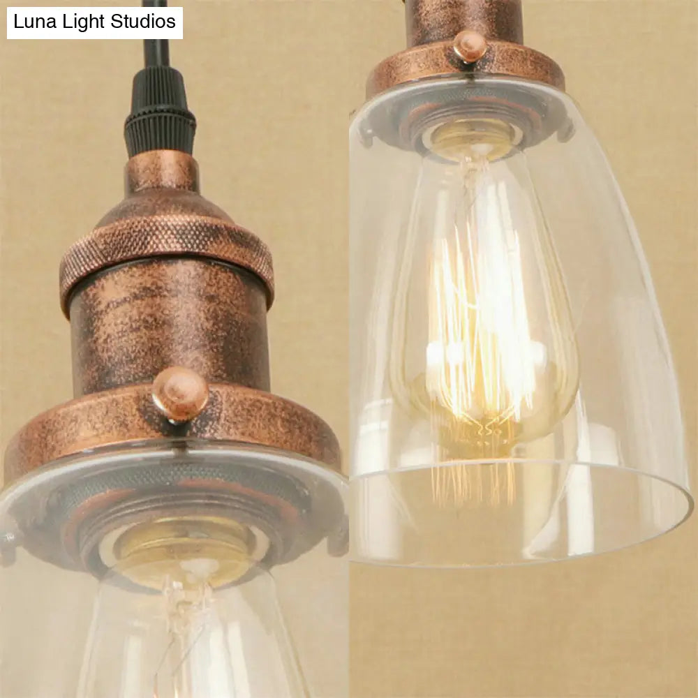 Lámpara colgante vintage de cobre envejecido y cristal transparente para comedor - Iluminación de techo de 1 luz