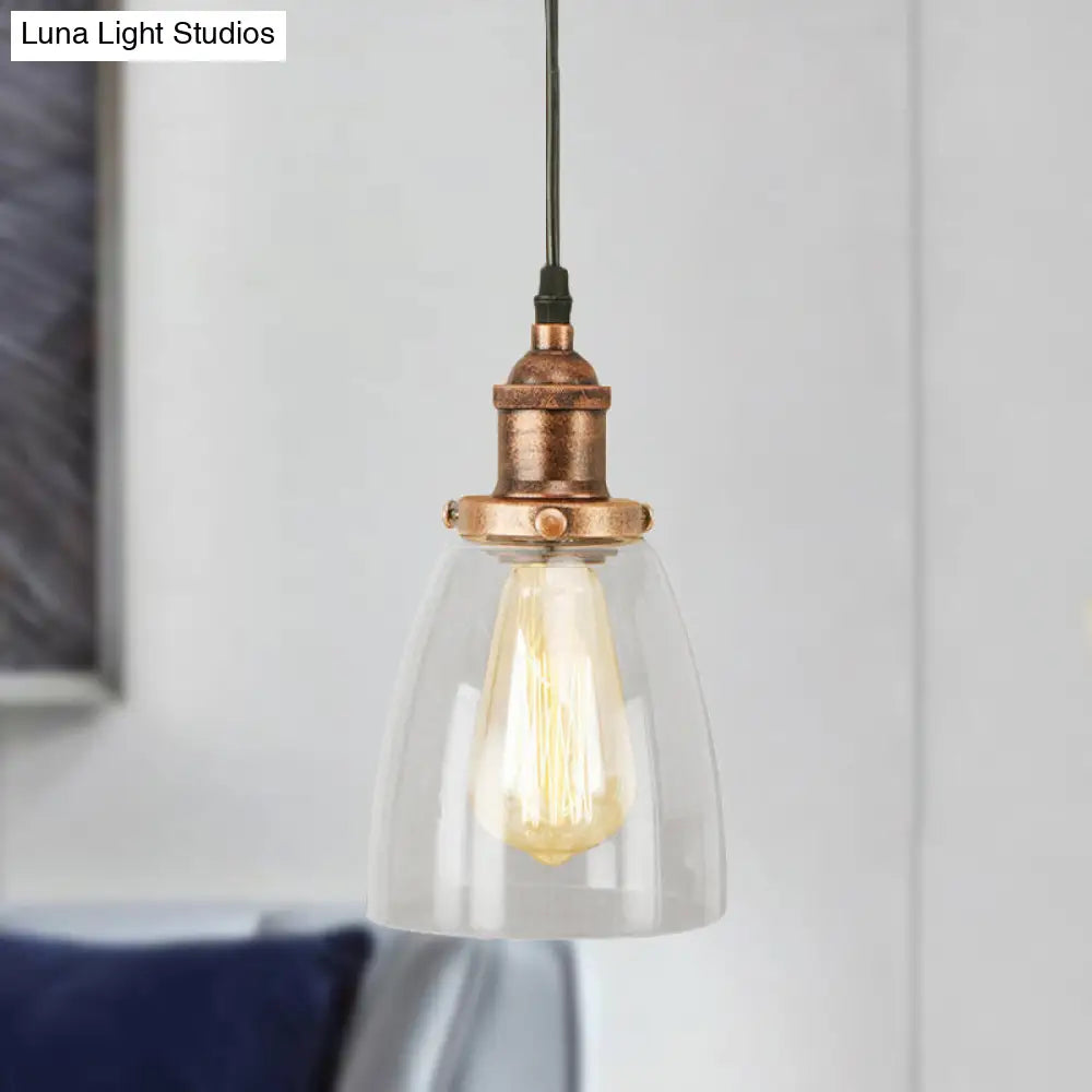 Lámpara colgante vintage de cobre envejecido y cristal transparente para comedor - Iluminación de techo de 1 luz