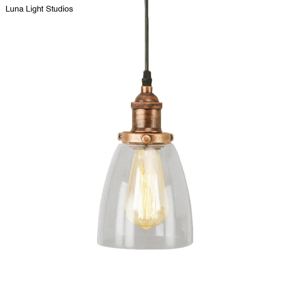 Lámpara colgante vintage de cobre envejecido y cristal transparente para comedor - Iluminación de techo de 1 luz