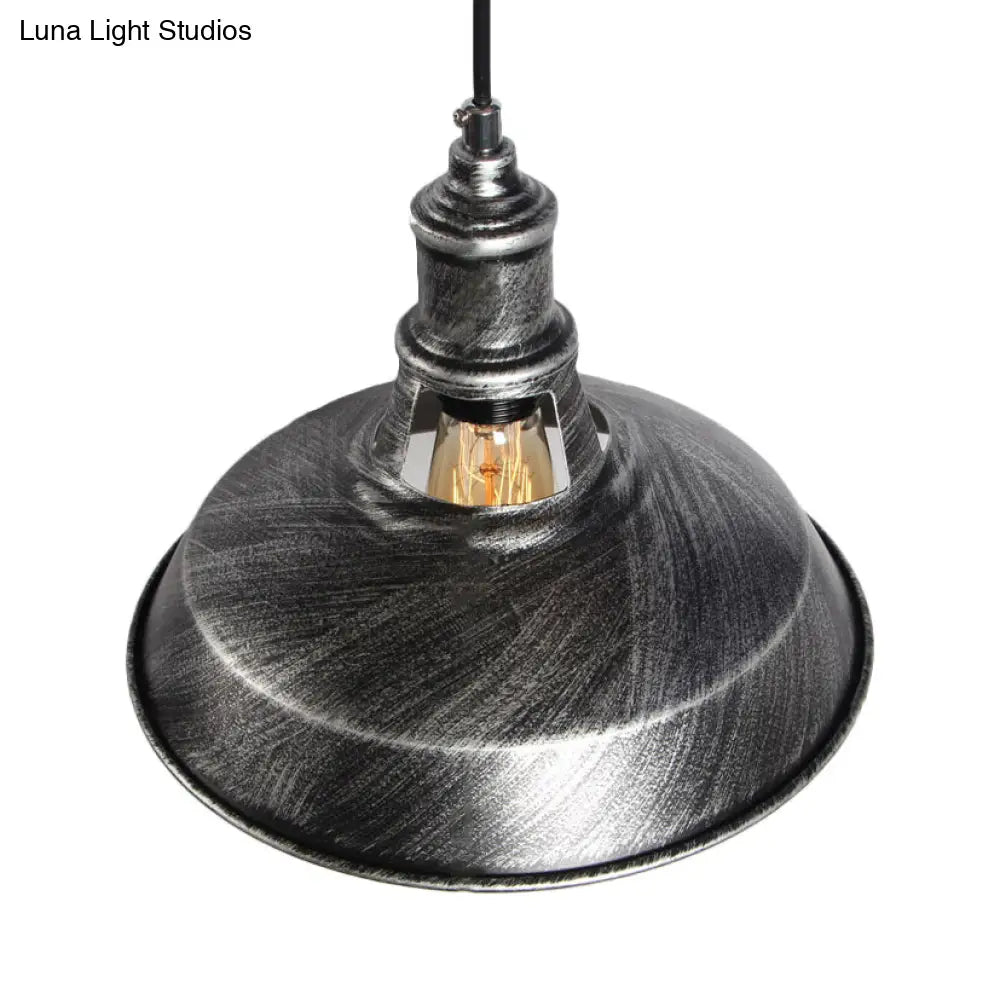 Aged Silver/Rust Barn Pendant Lighting - Antique Style Wrought Iron Ceiling Light for Dining Room - 1 Light, 10.5"/12"/15" Diameter