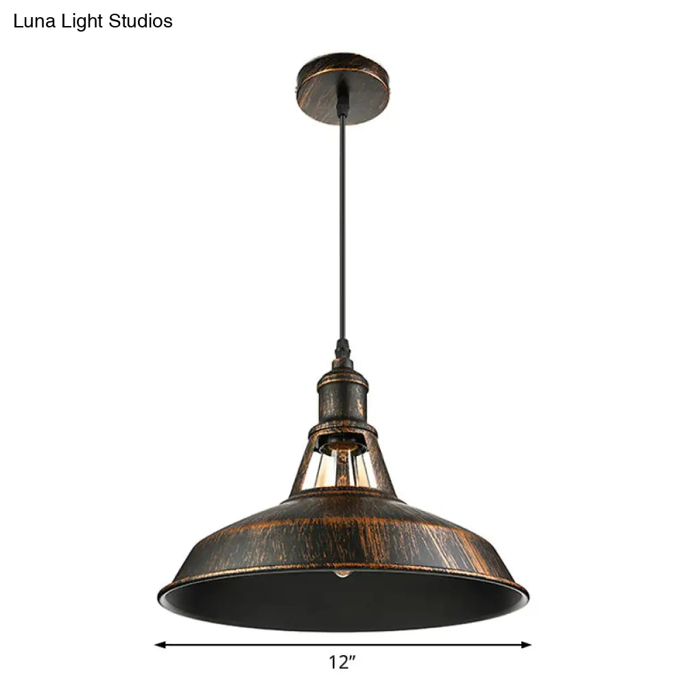 Aged Silver/Rust Barn Pendant Lighting - Antique Style Wrought Iron Ceiling Light for Dining Room - 1 Light, 10.5"/12"/15" Diameter