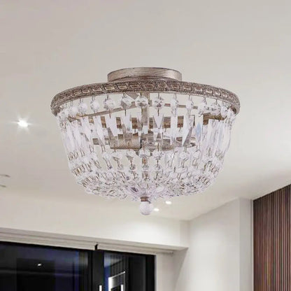 DecorBites™ DecorBites™ Aged Silver Semi Flush Mount Light Fixture with Crystal Strand Basket