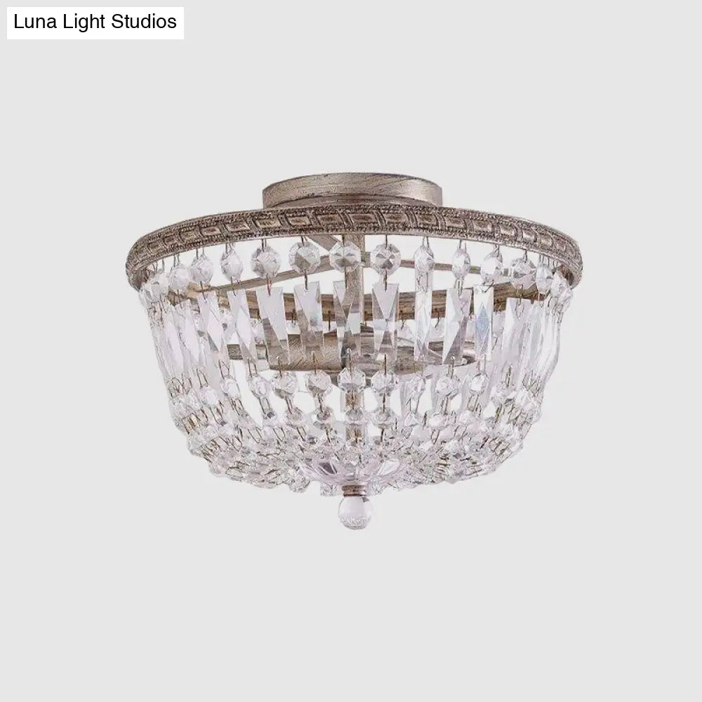 DecorBites™ DecorBites™ Aged Silver Semi Flush Mount Light Fixture with Crystal Strand Basket