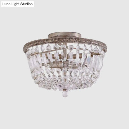 DecorBites™ DecorBites™ Aged Silver Semi Flush Mount Light Fixture with Crystal Strand Basket