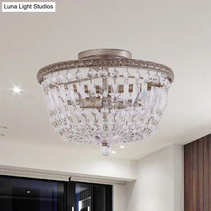 DecorBites™ DecorBites™ Aged Silver Semi Flush Mount Light Fixture with Crystal Strand Basket