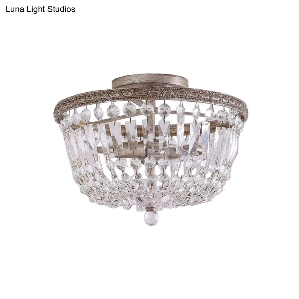 DecorBites™ DecorBites™ Aged Silver Semi Flush Mount Light Fixture with Crystal Strand Basket