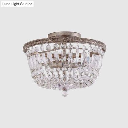 DecorBites™ DecorBites™ Aged Silver Semi Flush Mount Light Fixture with Crystal Strand Basket