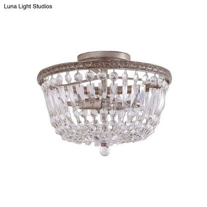 DecorBites™ DecorBites™ Aged Silver Semi Flush Mount Light Fixture with Crystal Strand Basket