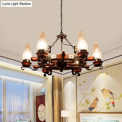 Alamak - 6/8-Light 6/8-Light Drop Pendant Factory Vase Clear Glass Chandelier Light Fixture with Wood Rudder in Brown