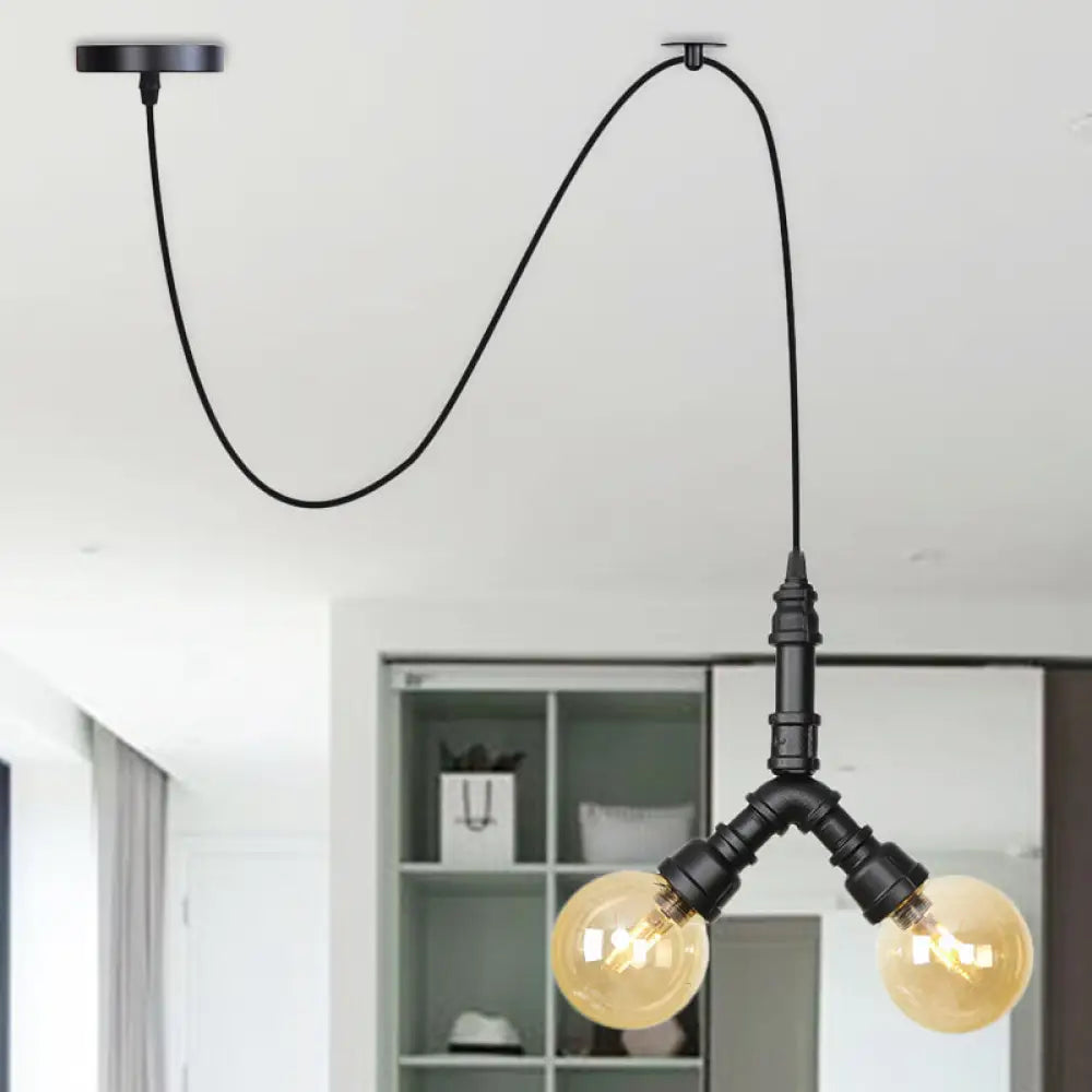 Alamak - Modern Amber Glass Pendant Chandelier with Swag Design