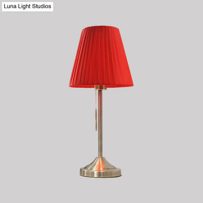 Alaraph - Conic Night Lamp: Modern Pleated Fabric Table Light in Beige/Red