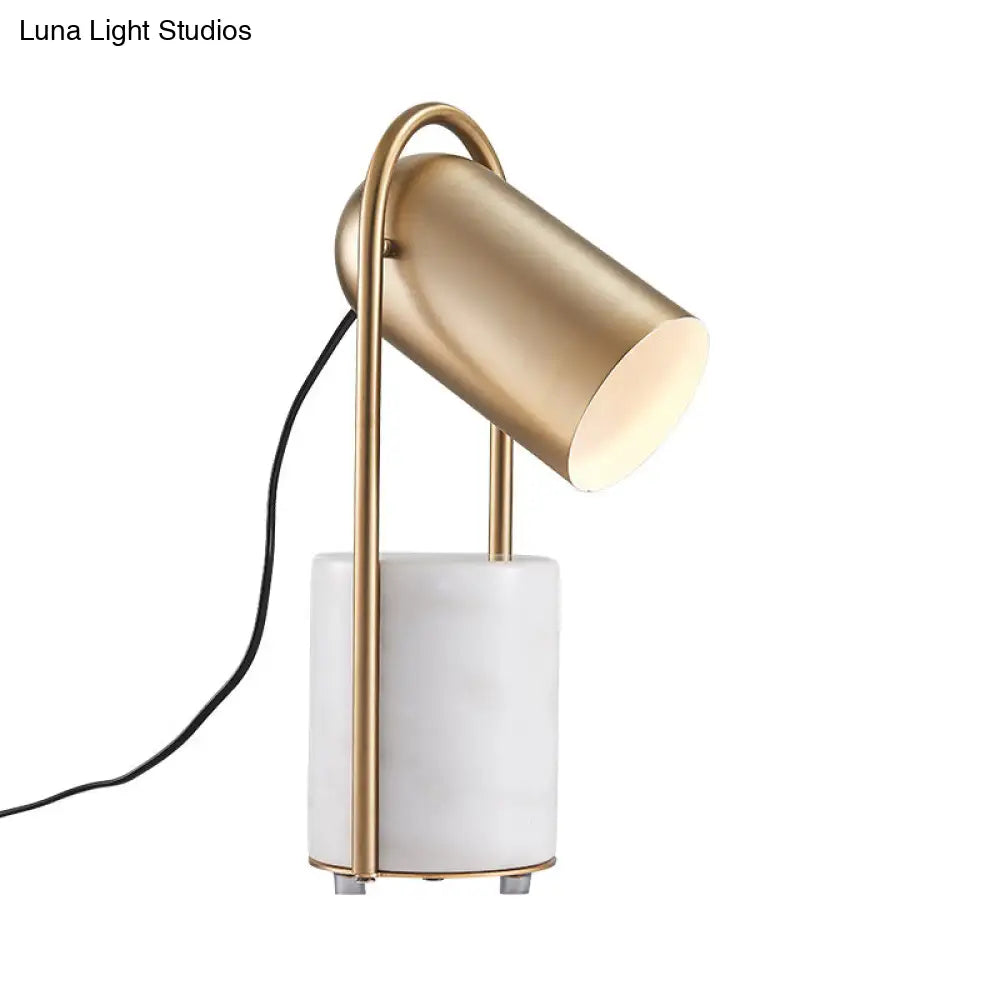 Aldib - Lámpara de mesa tipo campana de latón, diseño de 1 luz, con pedestal de mármol blanco