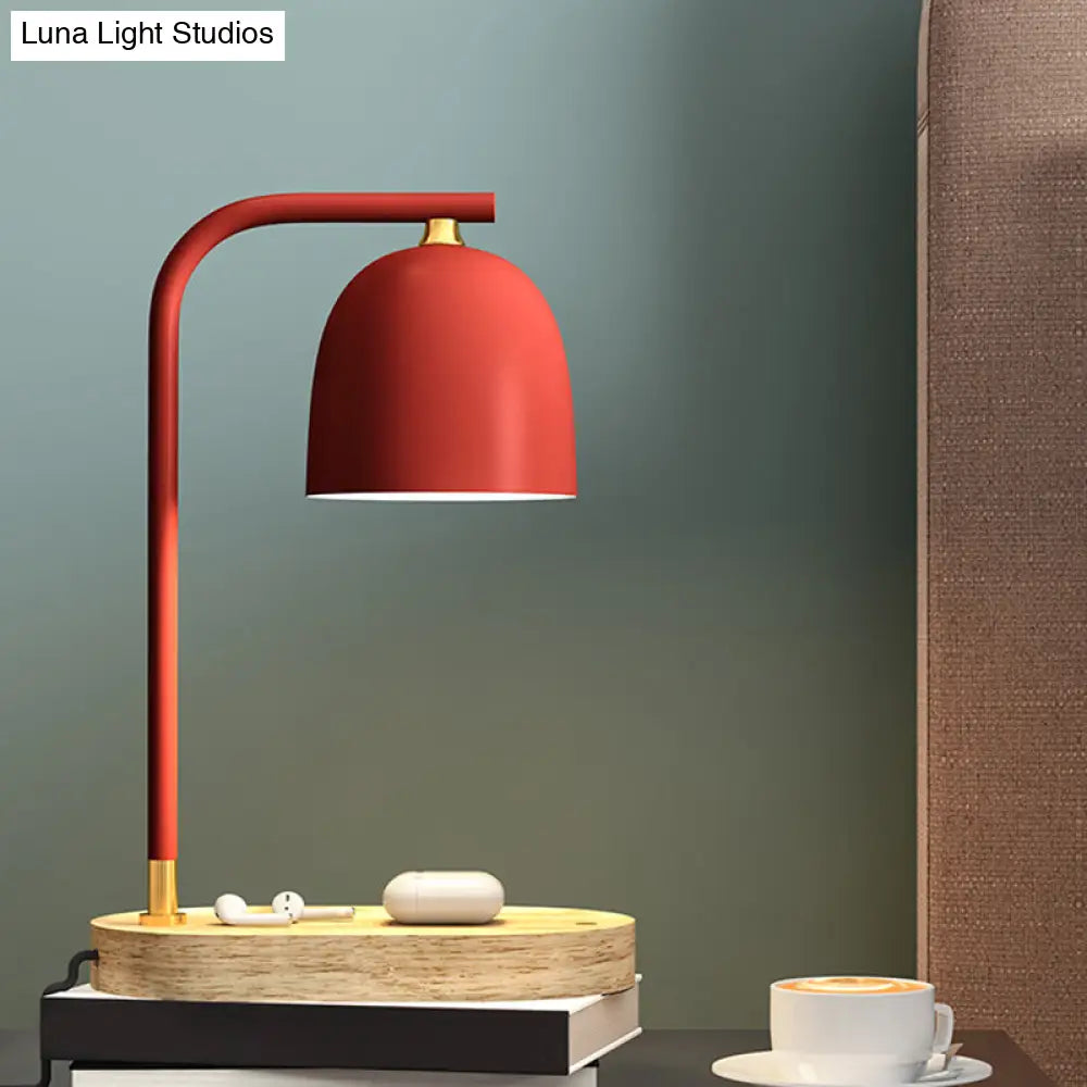 Alexandra - Minimalist Nightstand Light Black/White/Red Dome Wooden Lamp