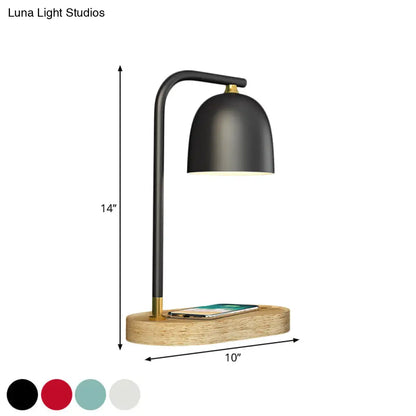 Alexandra - Minimalist Nightstand Light Black/White/Red Dome Wooden Lamp