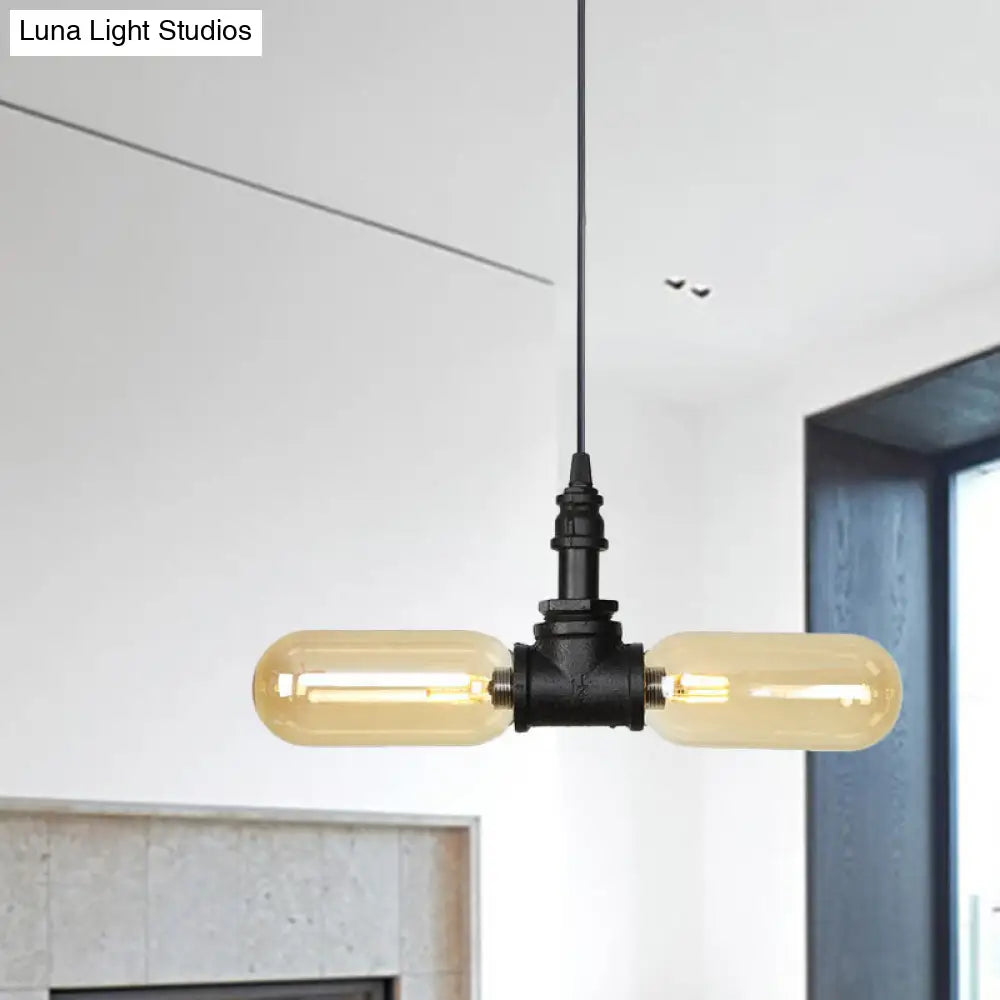 Alfa - Industrial Coffee House Suspension Lamp with Globe/Capsule Amber Glass