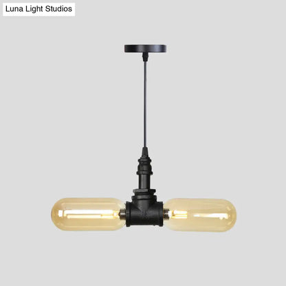 Alfa - Industrial Coffee House Suspension Lamp with Globe/Capsule Amber Glass