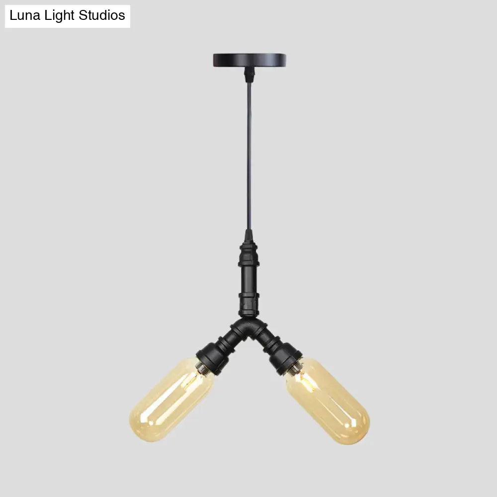 Alfa - Industrial Coffee House Suspension Lamp with Globe/Capsule Amber Glass