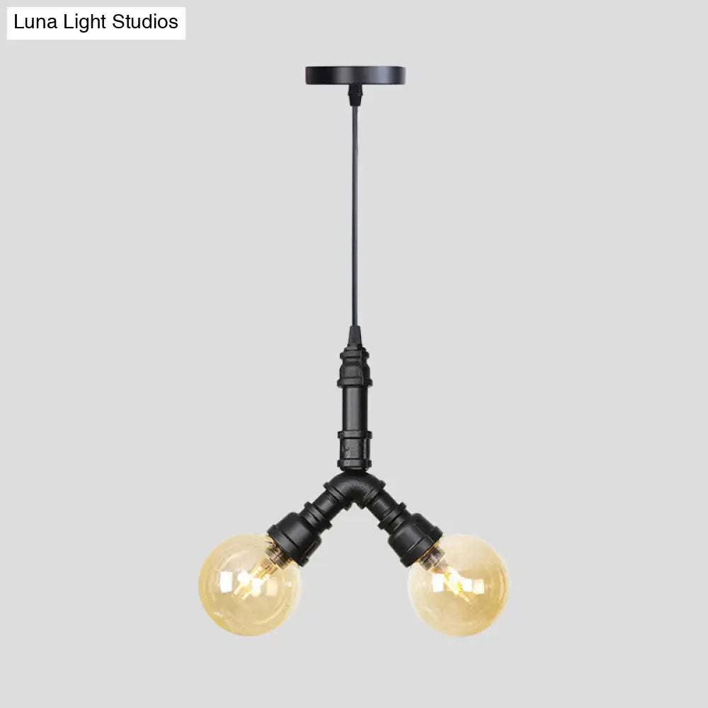 Alfa - Industrial Coffee House Suspension Lamp with Globe/Capsule Amber Glass