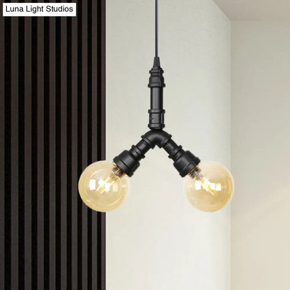 Alfa - Industrial Coffee House Suspension Lamp with Globe/Capsule Amber Glass