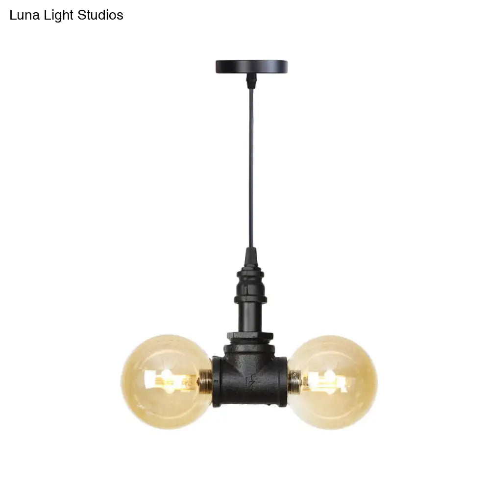 Alfa - Industrial Coffee House Suspension Lamp with Globe/Capsule Amber Glass