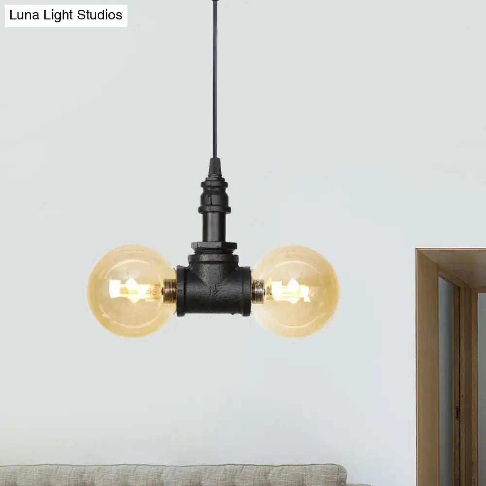 Alfa - Industrial Coffee House Suspension Lamp with Globe/Capsule Amber Glass