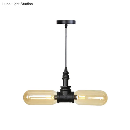 Alfa - Industrial Coffee House Suspension Lamp with Globe/Capsule Amber Glass