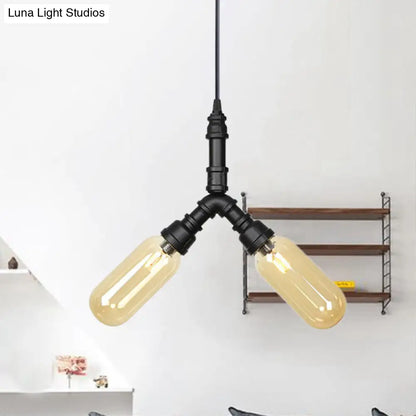 Alfa - Industrial Coffee House Suspension Lamp with Globe/Capsule Amber Glass