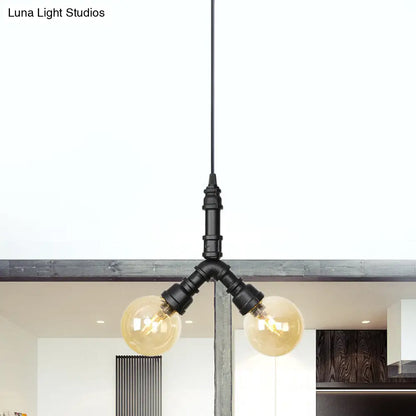 Alfa - Industrial Coffee House Suspension Lamp with Globe/Capsule Amber Glass