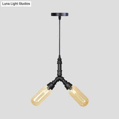 Alfa - Industrial Coffee House Suspension Lamp with Globe/Capsule Amber Glass