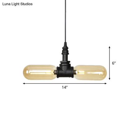 Alfa - Industrial Coffee House Suspension Lamp with Globe/Capsule Amber Glass