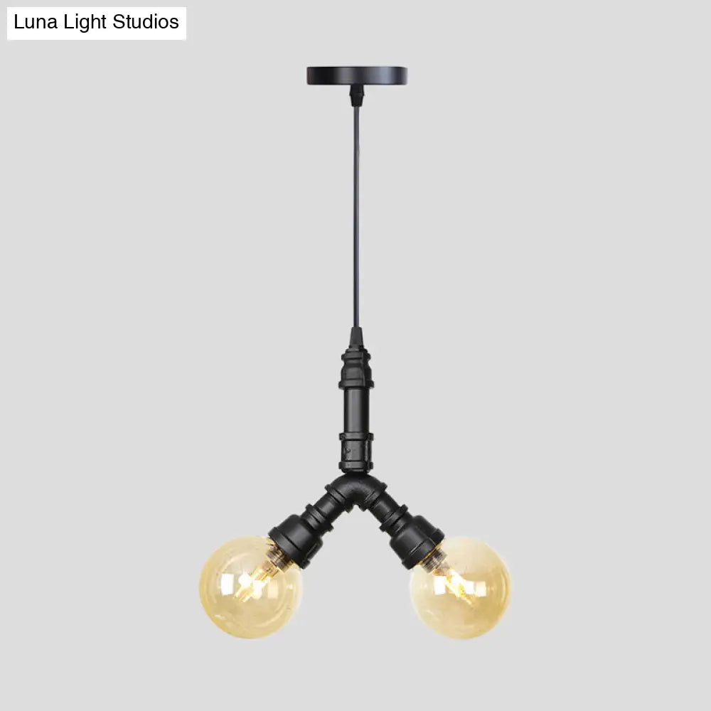 Alfa - Industrial Coffee House Suspension Lamp with Globe/Capsule Amber Glass