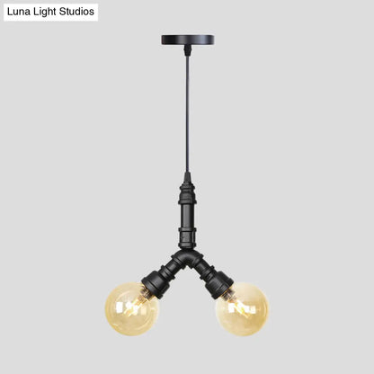 Alfa - Industrial Coffee House Suspension Lamp with Globe/Capsule Amber Glass