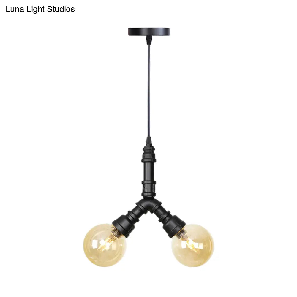 Alfa - Industrial Coffee House Suspension Lamp with Globe/Capsule Amber Glass