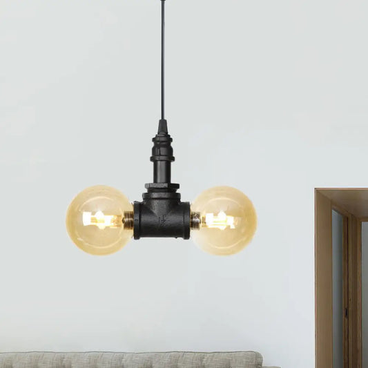 Alfa - Industrial Coffee House Suspension Lamp with Globe/Capsule Amber Glass