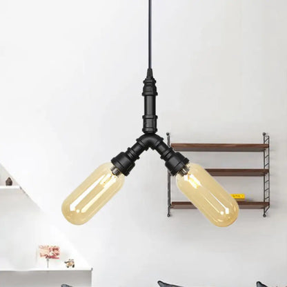 Alfa - Industrial Coffee House Suspension Lamp with Globe/Capsule Amber Glass